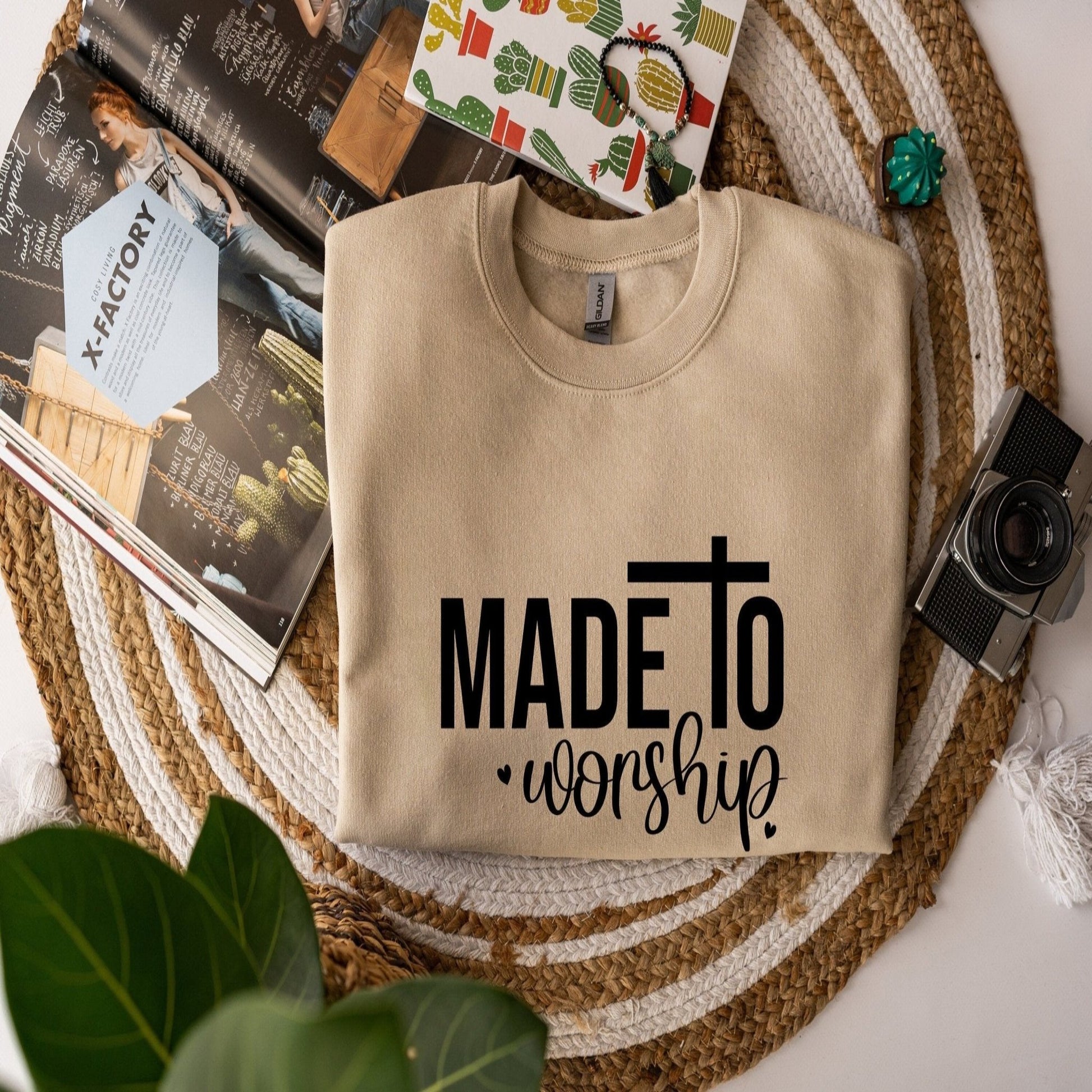 Made To Worship unisex crew neck sweatshirt - BoundlessLoveStore - X-Small - Desert Sand - Christian Sweatshirt - Clothing