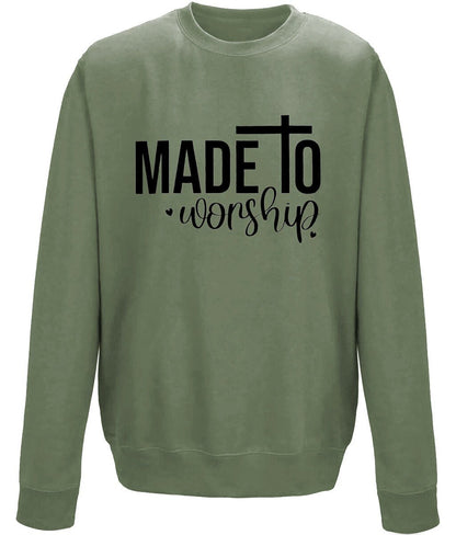 Made To Worship unisex crew neck sweatshirt - BoundlessLoveStore - X-Small - Earthy Green - Christian Sweatshirt - Clothing