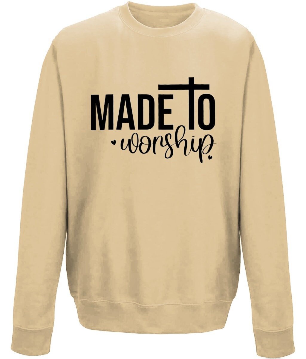 Made To Worship unisex crew neck sweatshirt - BoundlessLoveStore - X-Small - Desert Sand - Christian Sweatshirt - Clothing