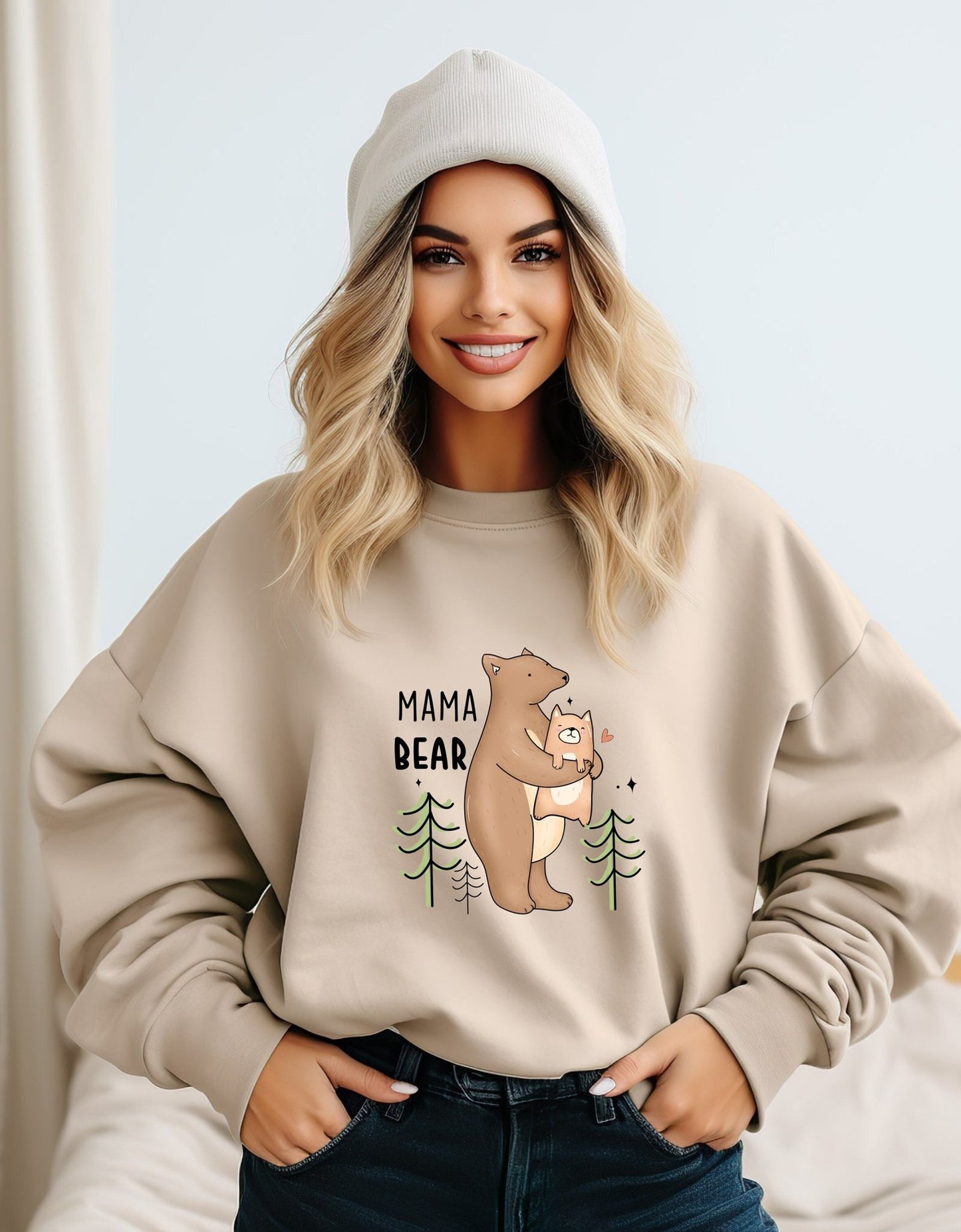 Mama bear mother's day sweatshirt - BoundlessLoveStore - X-Small - Desert Sand - Custom Mom Sweater - Custom Mum Jumper