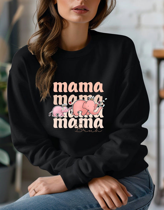 Mama elephant mother's day sweatshirt - BoundlessLoveStore - X-Small - Deep Black - Custom Mom Sweater - Custom Mum Jumper