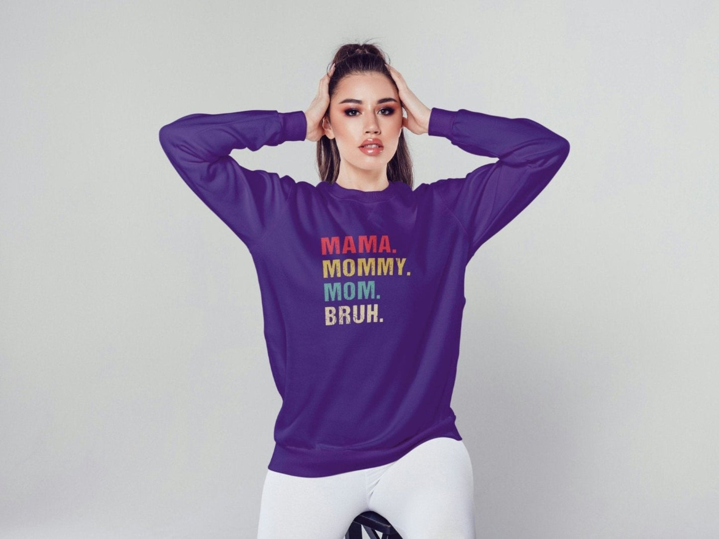 Mama Mommy Mom Bruh, mother's day sweatshirt - BoundlessLoveStore - X-Small - Purple - Custom Mom Sweater - Custom Mum Jumper