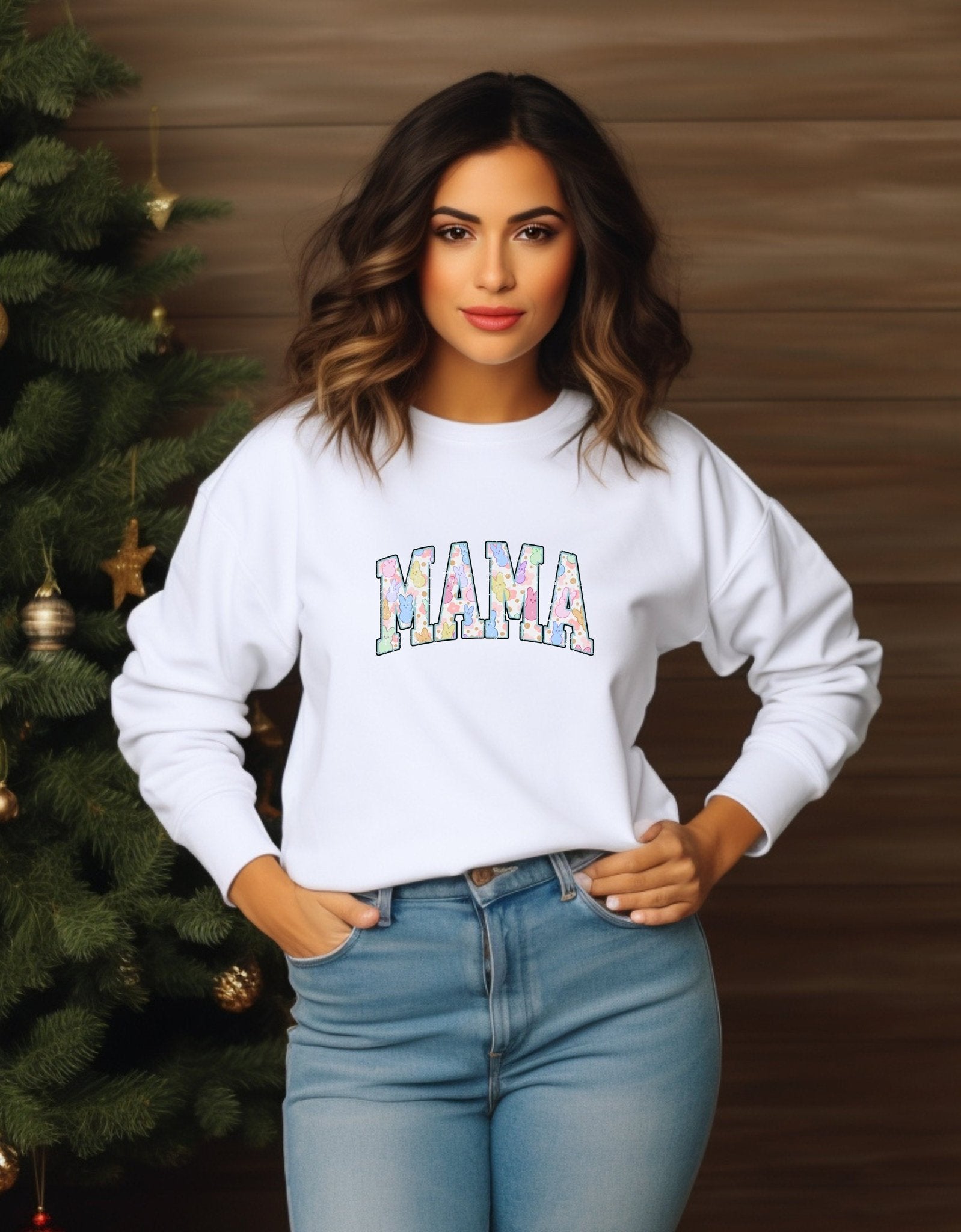 Mama mother's day crew neck sweatshirt - BoundlessLoveStore - X-Small - Arctic White - Custom Mom Sweater - Custom Mum Jumper