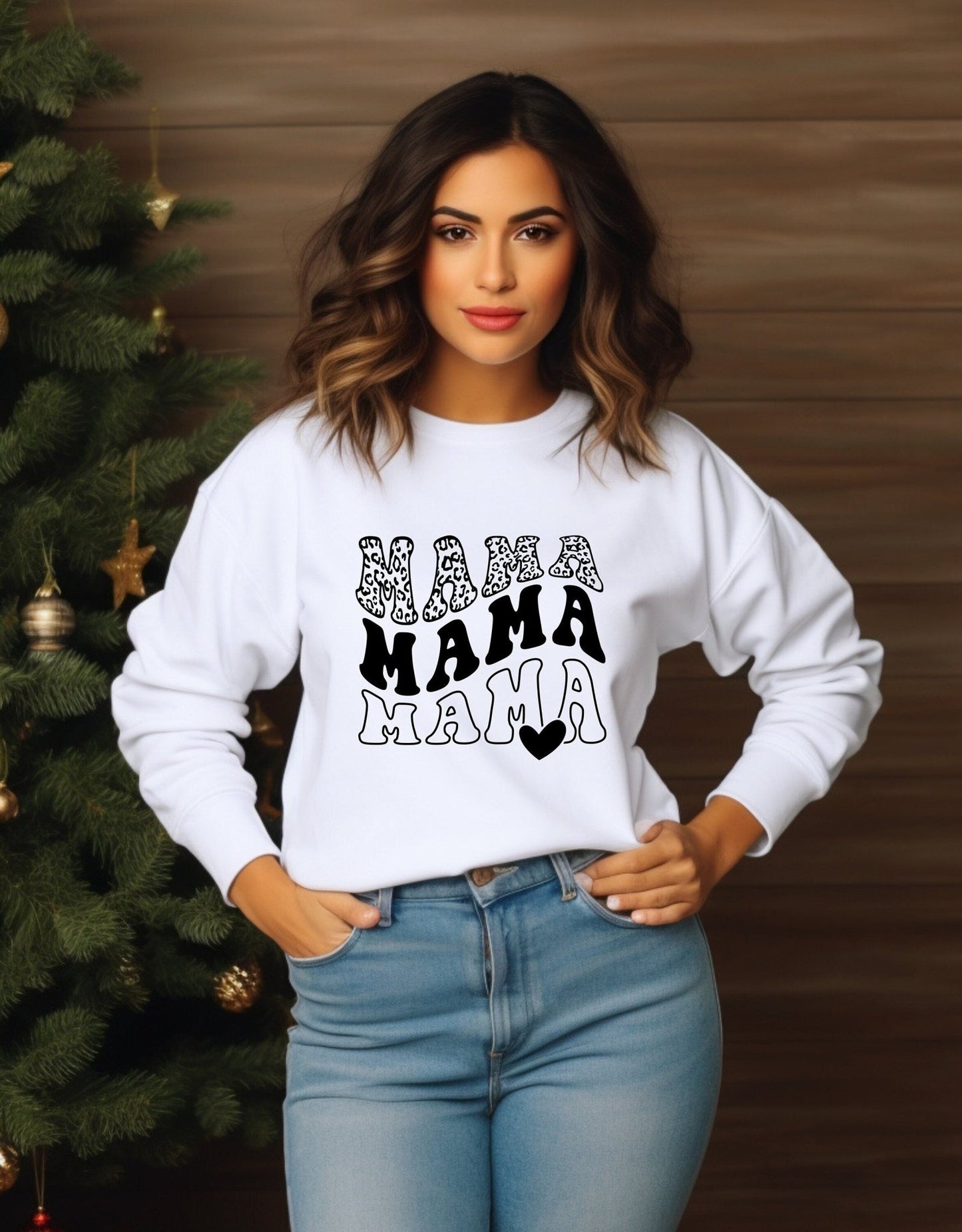 Mama mother's day crew neck sweatshirt - BoundlessLoveStore - X-Small - Arctic White - Custom Mom Sweater - Custom Mum Jumper