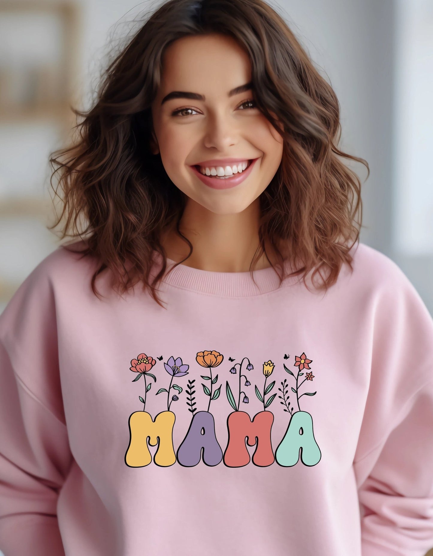 Mama mother's day crew neck sweatshirt - BoundlessLoveStore - X-Small - Baby Pink - Custom Mom Sweater - Custom Mum Jumper