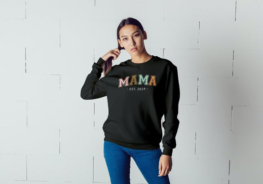 Mama mother's day crew neck sweatshirt - BoundlessLoveStore - X-Small - Deep Black - Custom Mom Sweater - Custom Mum Jumper