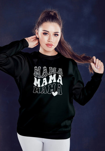 Mama mother's day crew neck sweatshirt - BoundlessLoveStore - X-Small - Deep Black - Custom Mom Sweater - Custom Mum Jumper