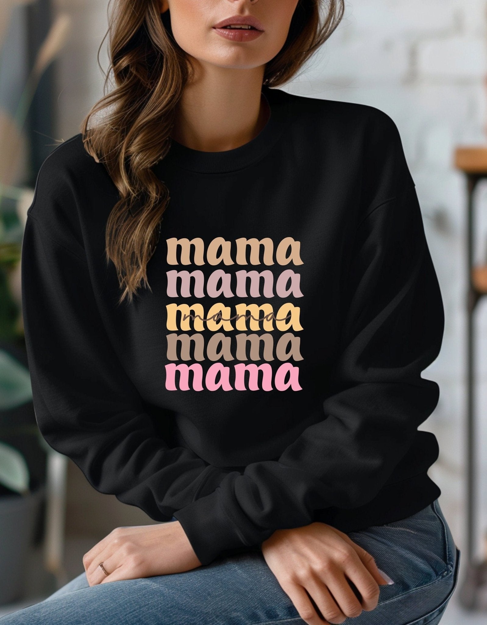 Mama mother's day crew neck sweatshirt - BoundlessLoveStore - X-Small - Deep Black - Custom Mom Sweater - Custom Mum Jumper