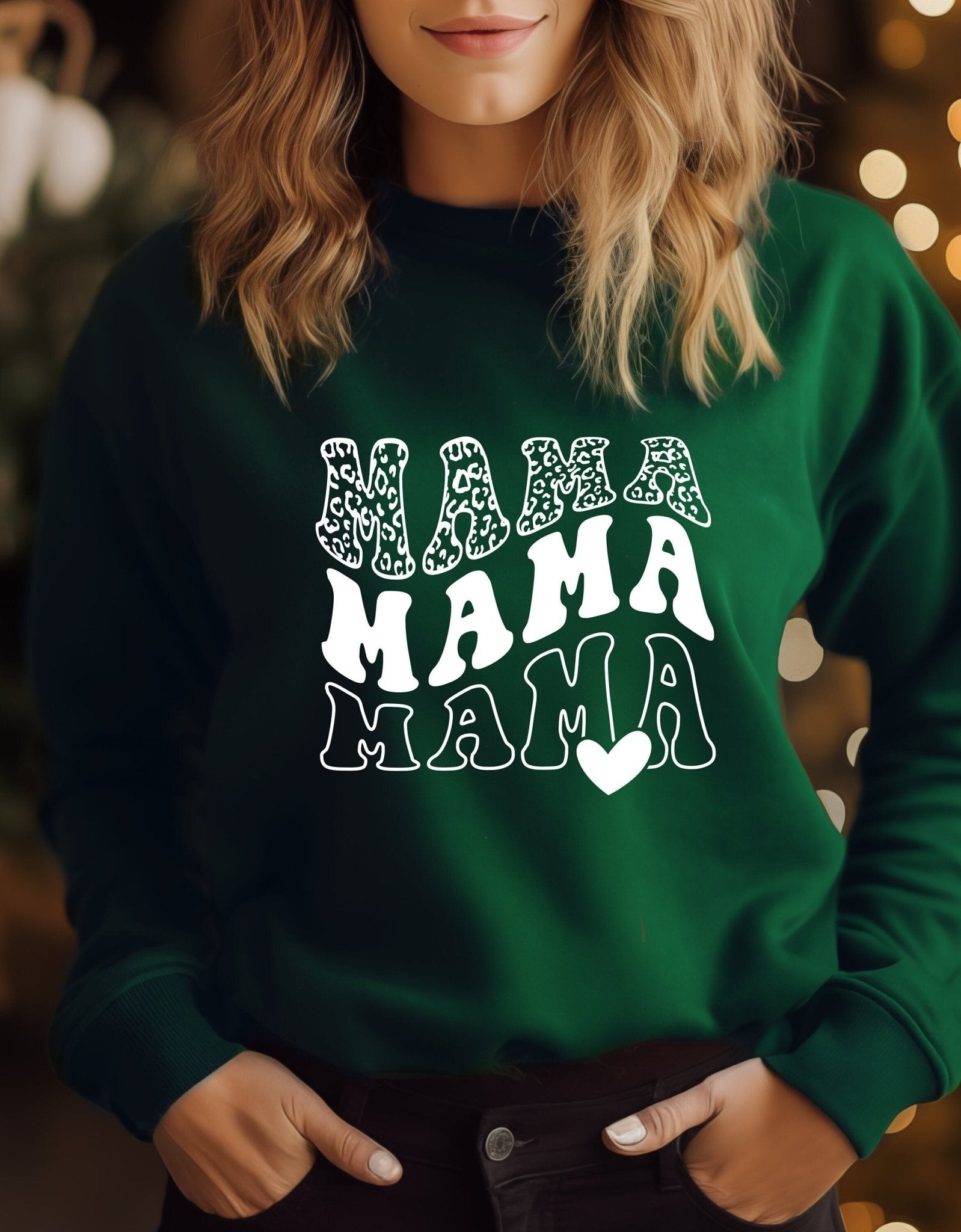 Mama mother's day crew neck sweatshirt - BoundlessLoveStore - X-Small - Forest - Custom Mom Sweater - Custom Mum Jumper