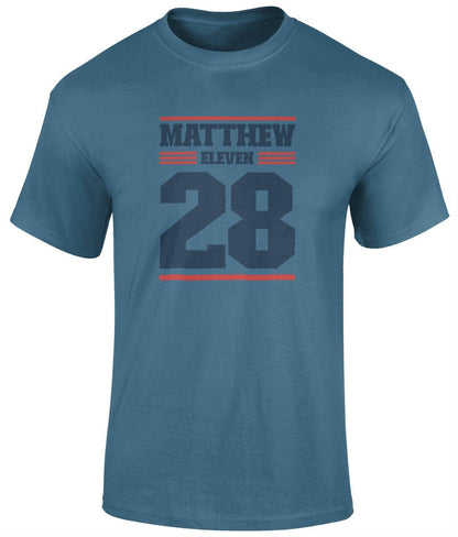 Matthew 11:28 Unisex T-Shirt, Faith T-Shirts - BoundlessLoveStore - Indigo Blue - Small - christian t shirts - christian tee