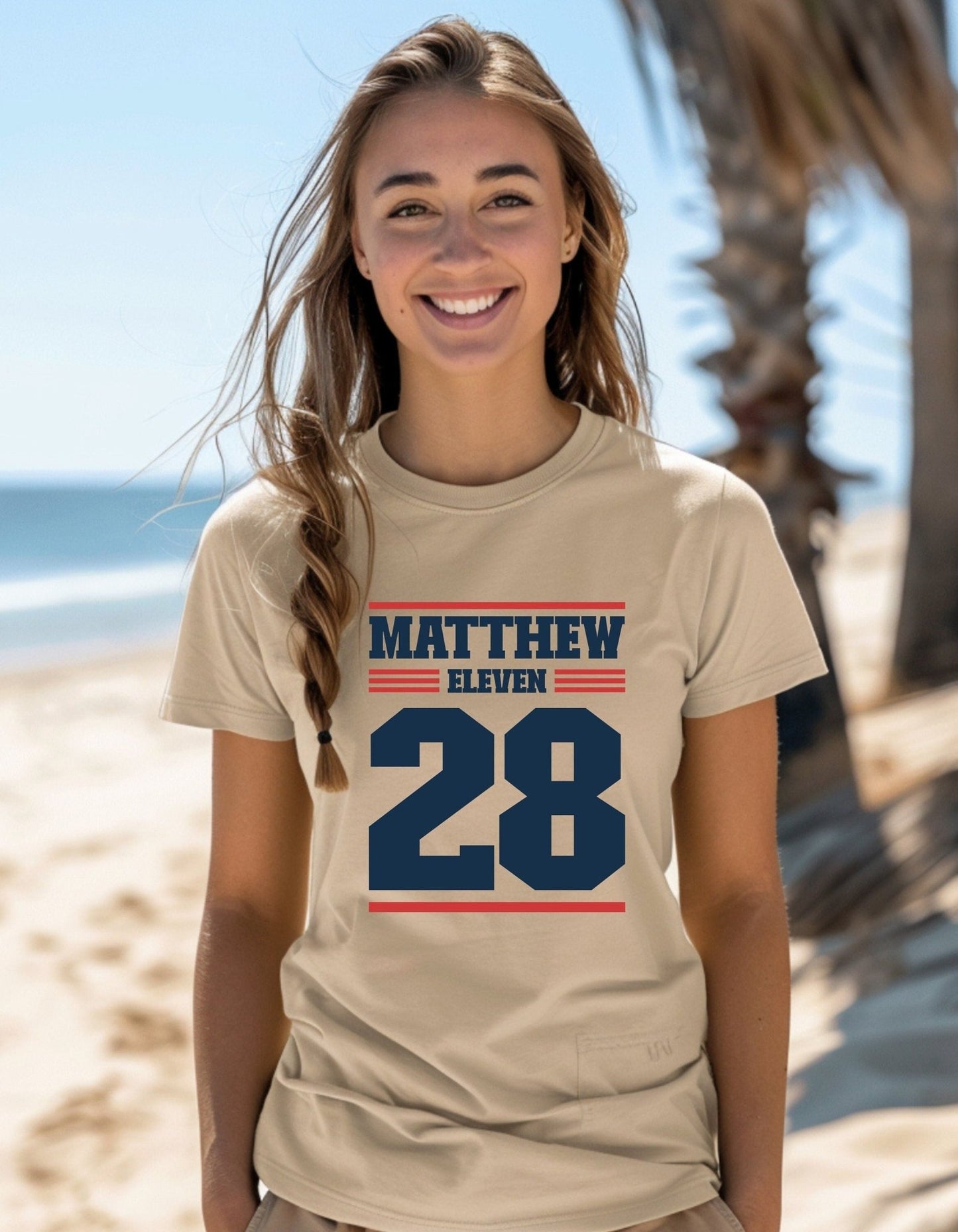 Matthew 11:28 Unisex T-Shirt, Faith T-Shirts - BoundlessLoveStore - Sand - Small - christian t shirts - christian tee shirts