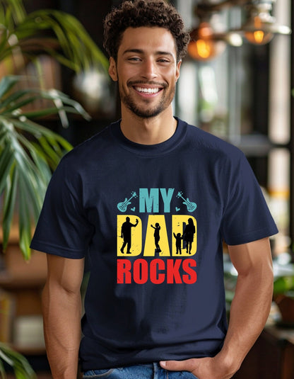 My Dad Rocks T-Shirt, Father's Day Gift, Funny Daddy's Tee - BoundlessLoveStore - Navy - Small - Clothing - cool dad shirt