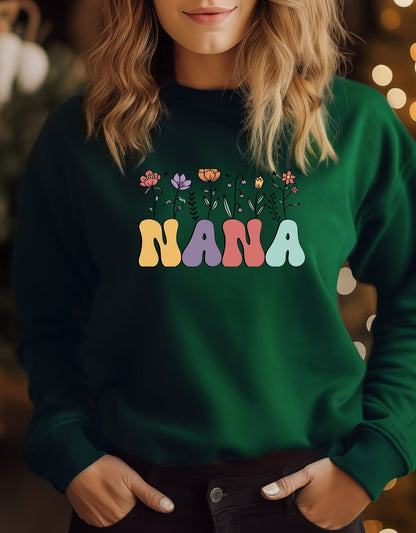 Nana mother's day crew neck sweatshirt - BoundlessLoveStore - X-Small - Green - Custom Mom Sweater - Custom Mum Jumper