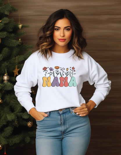 Nana mother's day crew neck sweatshirt - BoundlessLoveStore - X-Small - Arctic White - Custom Mom Sweater - Custom Mum Jumper