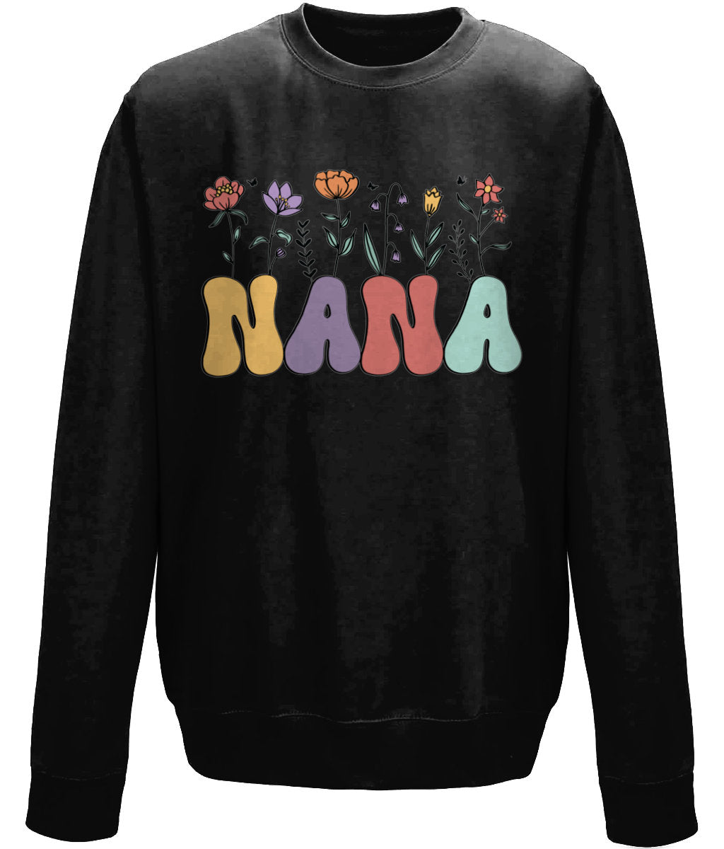 Nana mother's day crew neck sweatshirt - BoundlessLoveStore - X-Small - Deep Black - Custom Mom Sweater - Custom Mum Jumper