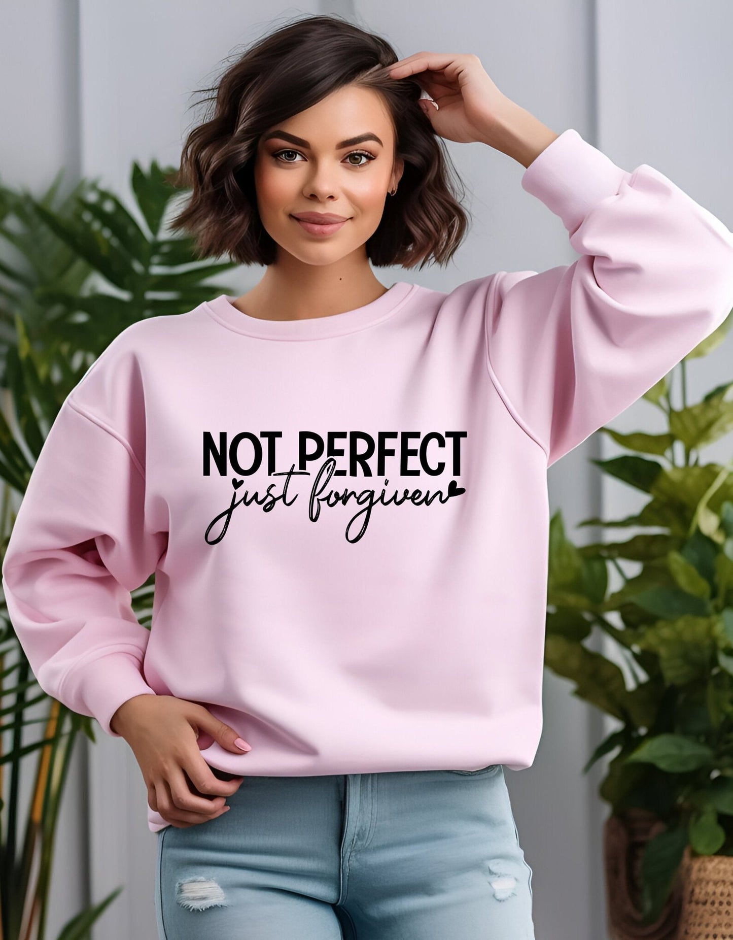 Not Perfect Just Forgiven unisex  sweatshirt - BoundlessLoveStore - X-Small - Baby Pink - Christian Sweatshirt - Clothing