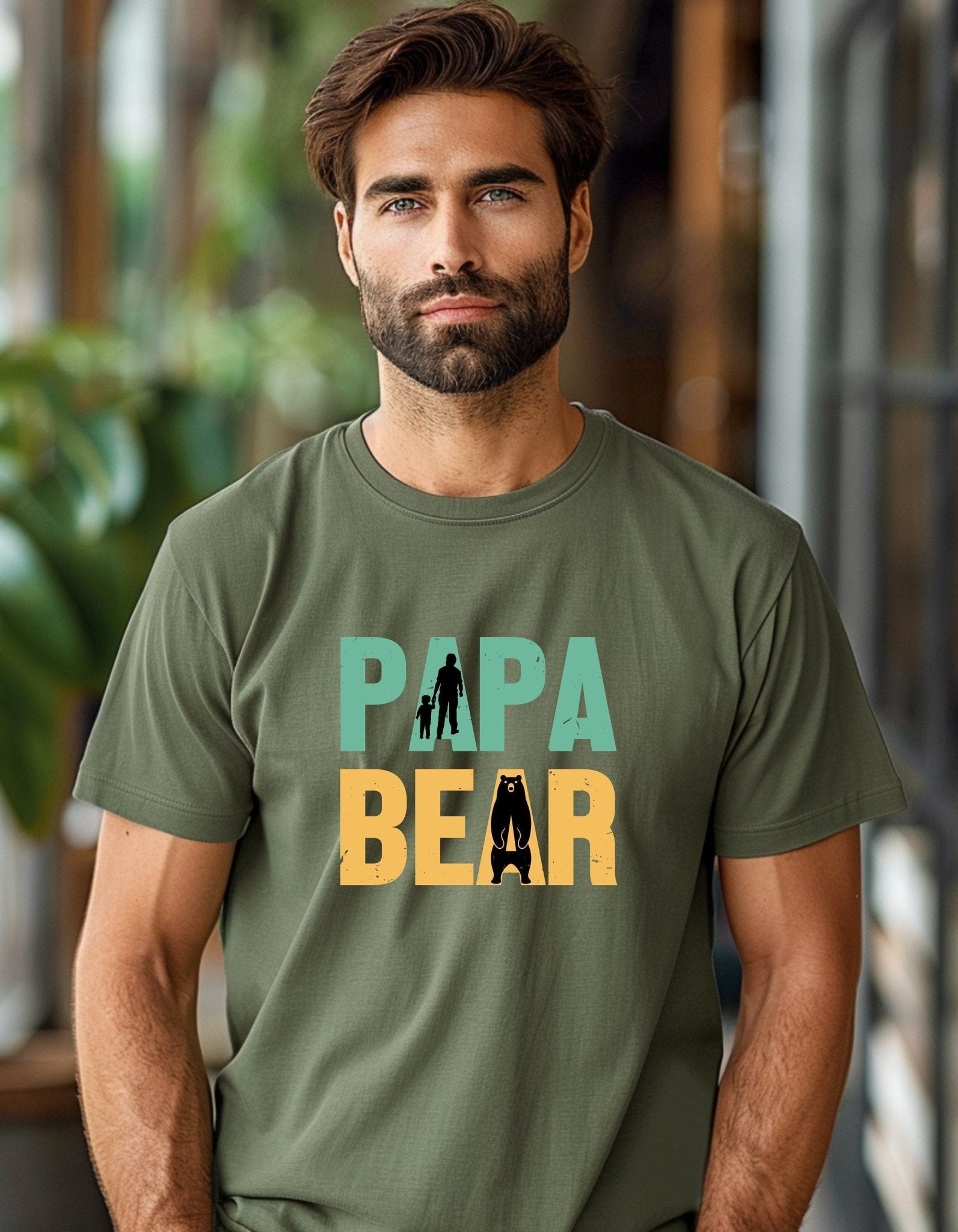 Papa Bear T-Shirt, Father's Day Gift, Funny Dad Tee - BoundlessLoveStore - Military Green - Small - Clothing - cool dad shirt