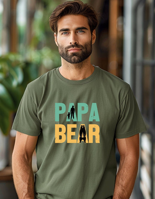 Papa Bear T-Shirt, Father's Day Gift, Funny Dad Tee - BoundlessLoveStore - Military Green - Small - Clothing - cool dad shirt