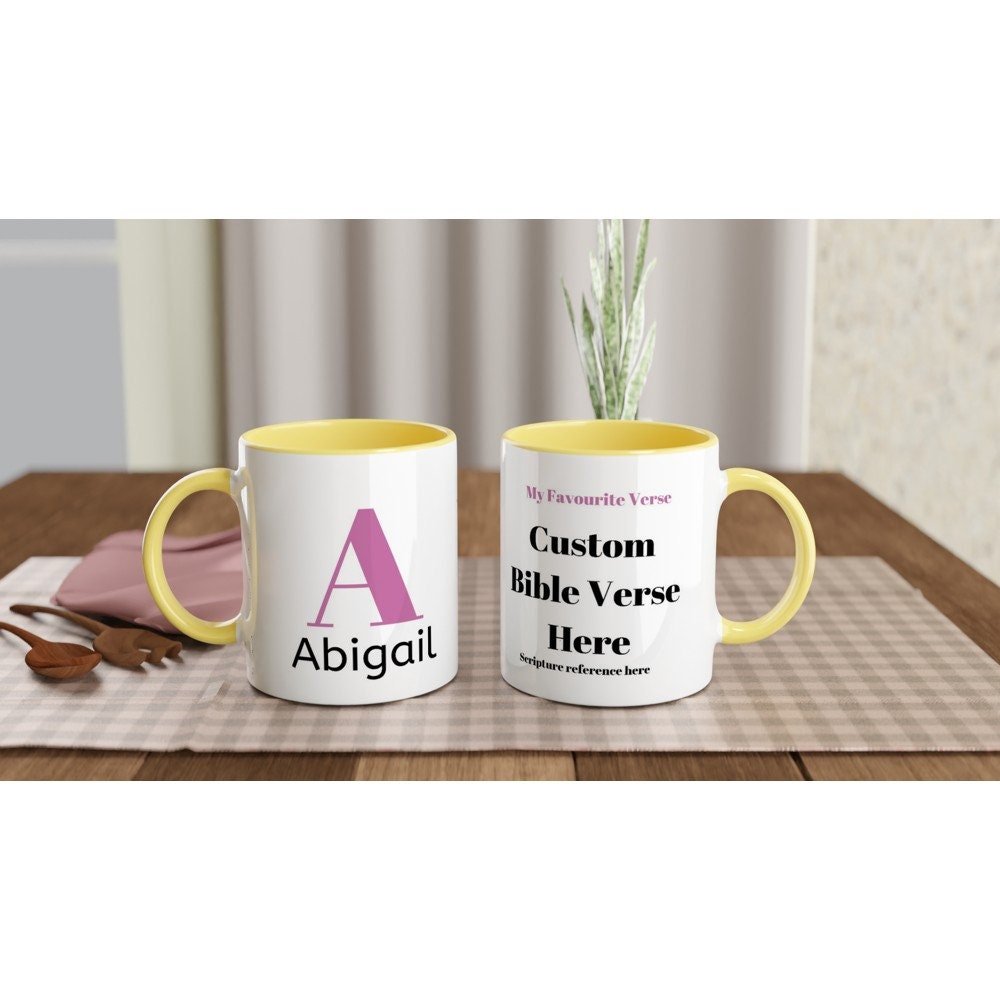 Personalise this mug by adding your name and favourite scripture - BoundlessLoveStore - Yellow -Gift Idea- Christian mug gift