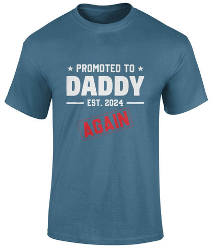 Promoted To Daddy Est. 2024 Again T-Shirt, Father's Day Gift - BoundlessLoveStore - Indigo Blue - Small - Clothing -