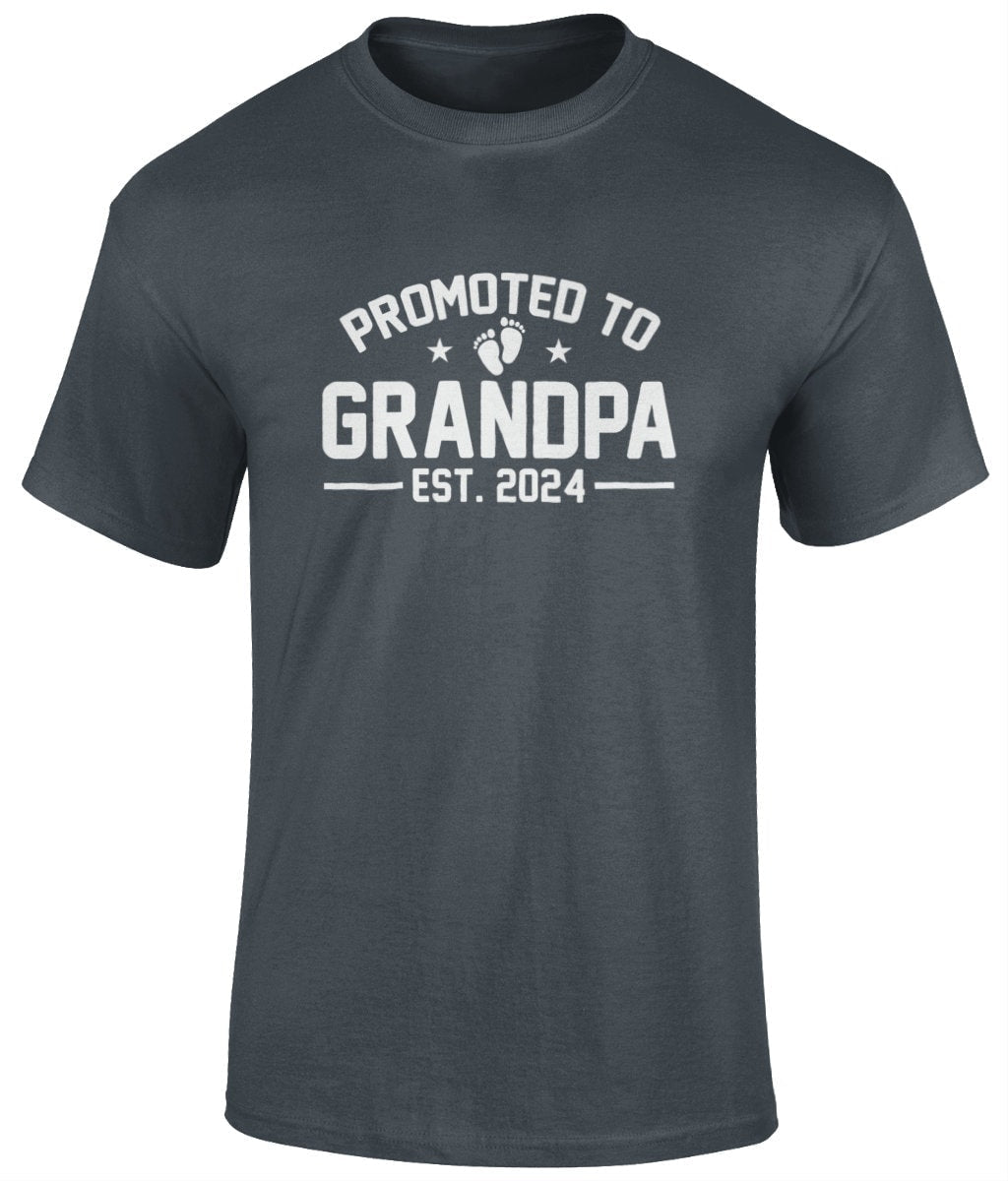 Promoted To Grandpa EST. 2024 T-Shirt, Father's Day Gift - BoundlessLoveStore - Charcoal - Small - Clothing - cool dad shirt