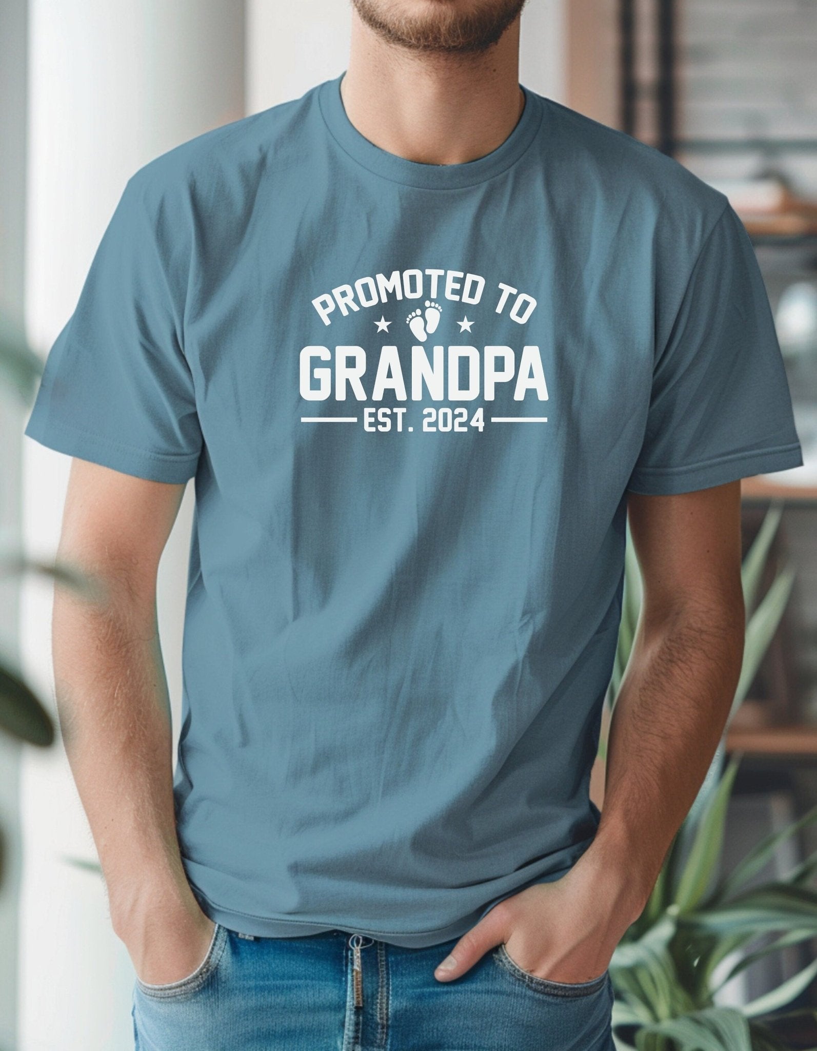 Promoted To Grandpa EST. 2024 T-Shirt, Father's Day Gift - BoundlessLoveStore - Indigo Blue - Small - Clothing -