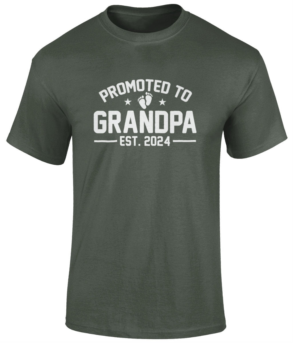 Promoted To Grandpa EST. 2024 T-Shirt, Father's Day Gift - BoundlessLoveStore - Military Green - Small - Clothing -