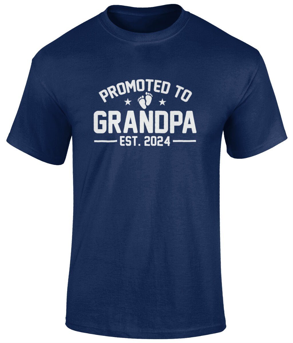 Promoted To Grandpa EST. 2024 T-Shirt, Father's Day Gift - BoundlessLoveStore - Navy - Small - Clothing - cool dad shirt