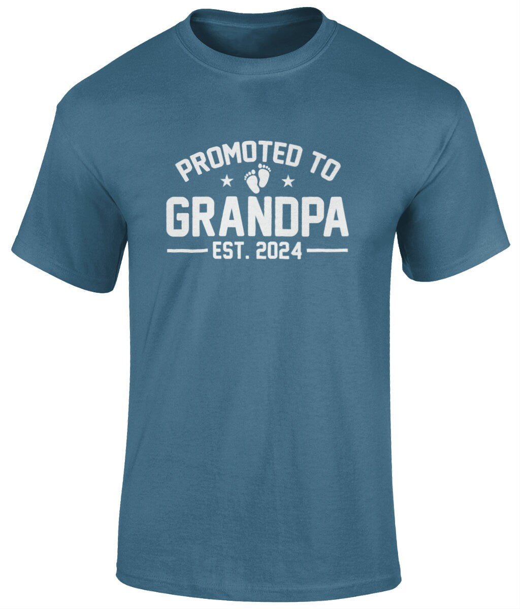 Promoted To Grandpa EST. 2024 T-Shirt, Father's Day Gift - BoundlessLoveStore - Indigo blue - Small - Clothing