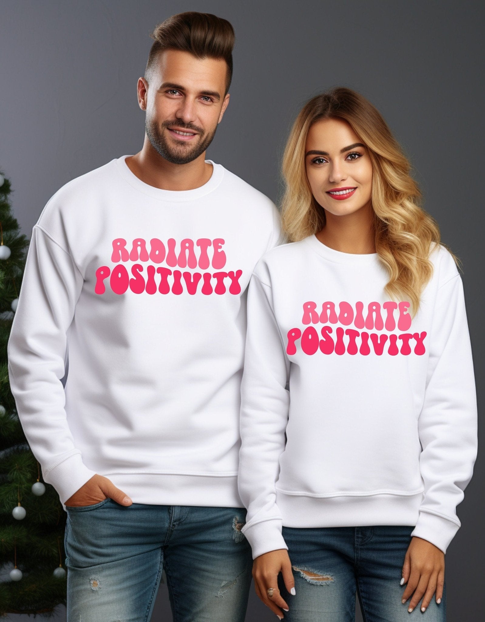 Radiate positivity mental health sweatshirt - BoundlessLoveStore - X-Small -white - couple sweatshirt -  sweatshirt