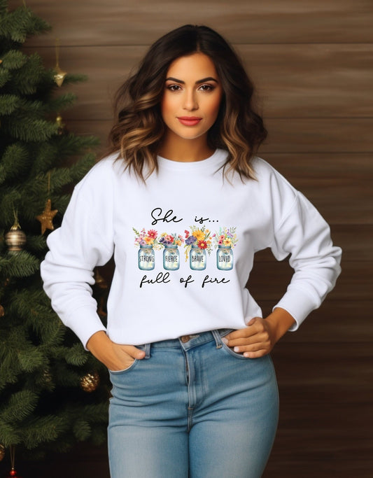 She is Brave Fierce Loved unisex sweatshirt - BoundlessLoveStore - X-Small - Arctic White - Christian Sweatshirt - Clothing