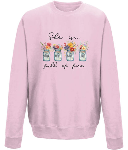 She is Brave Fierce Loved unisex  sweatshirt - BoundlessLoveStore - X-Small - Baby Pink - Christian Sweatshirt - Clothing