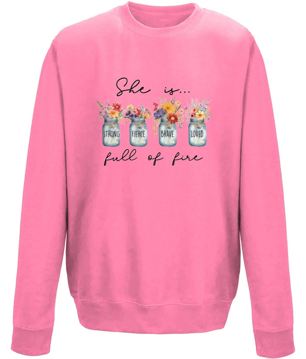 She is Brave Fierce Loved unisex sweatshirt - BoundlessLoveStore - X-Small - Candyfloss Pink - Christian Sweatshirt