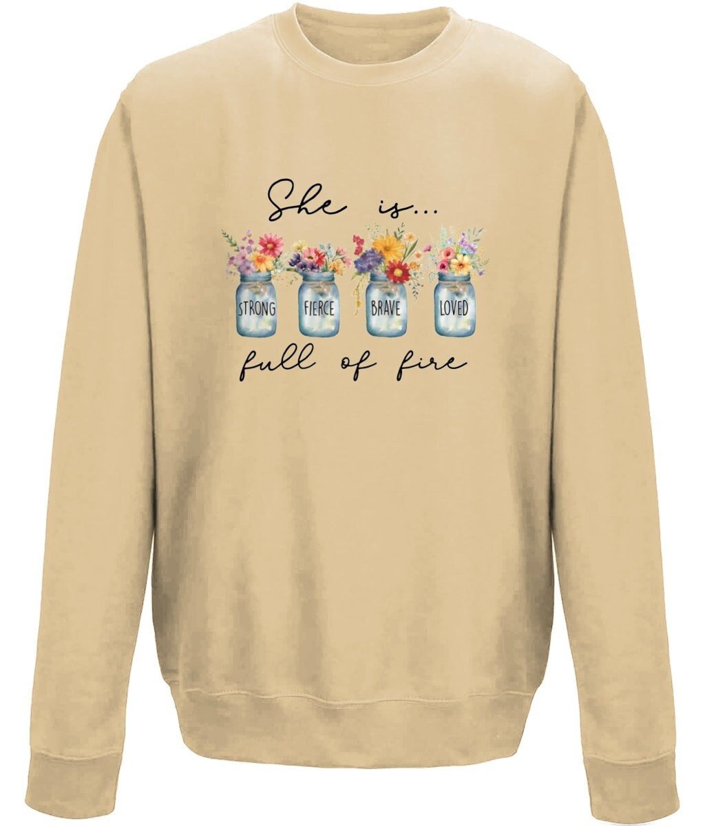 She is Brave Fierce Loved unisex  sweatshirt - BoundlessLoveStore - X-Small -Nude - Christian Sweatshirt - Clothing