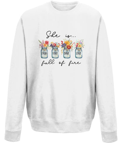 She is Brave Fierce Loved unisex sweatshirt - BoundlessLoveStore - X-Small - White - Christian Sweatshirt - Clothing