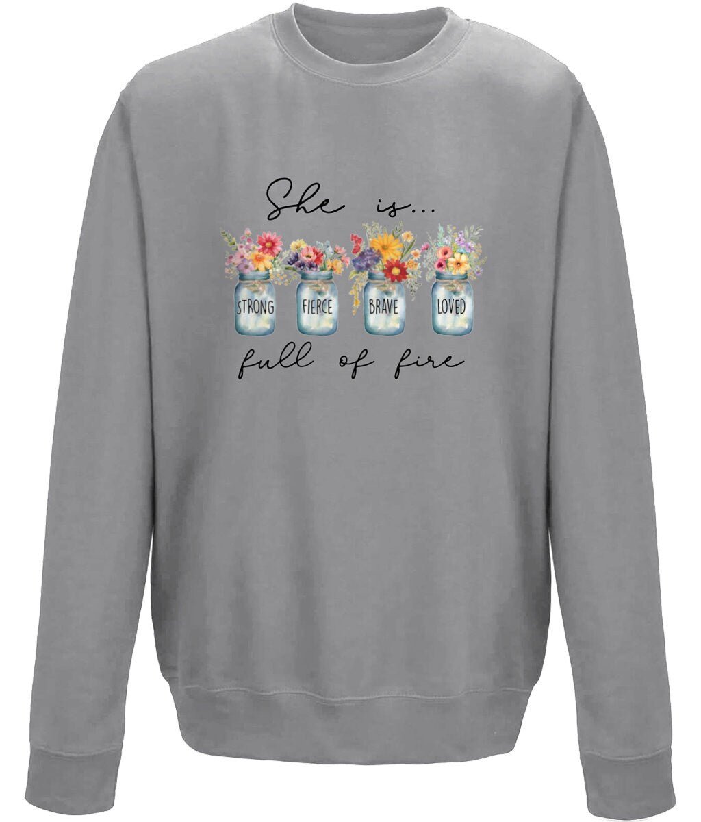 She is Brave Fierce Loved unisex sweatshirt - BoundlessLoveStore - X-Small - Graphite Heather - Christian Sweatshirt