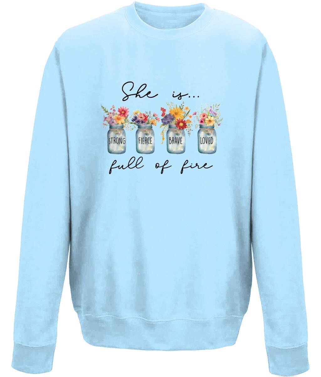 She is Brave Fierce Loved unisex sweatshirt - BoundlessLoveStore - X-Small - Sky Blue - Christian Sweatshirt - Clothing