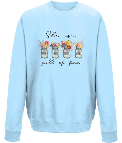 She is Brave Fierce Loved unisex sweatshirt - BoundlessLoveStore - X-Small - Sky Blue - Christian Sweatshirt - Clothing