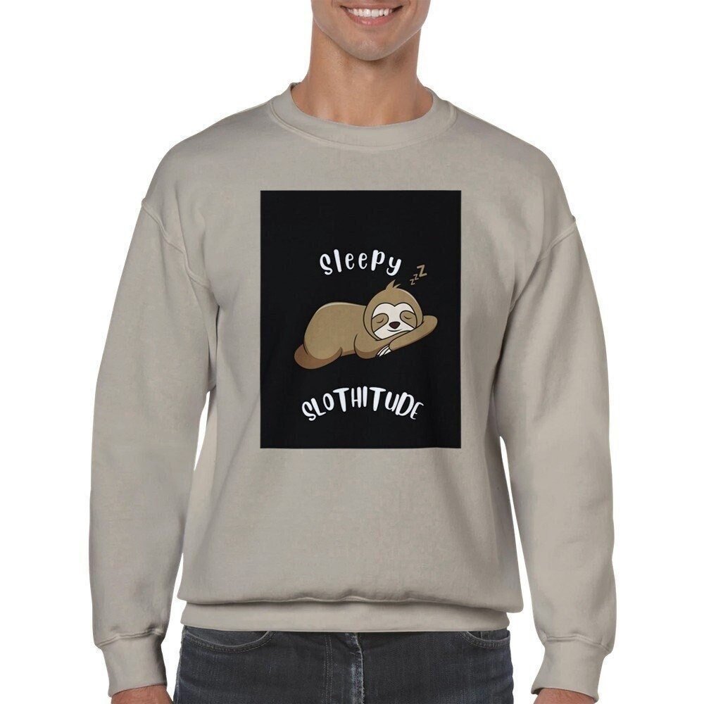 Sleepy Slothitude Crew Neck Unisex Sweatshirt - BoundlessLoveStore - Sand - S - Clothing - College Sweatshirt