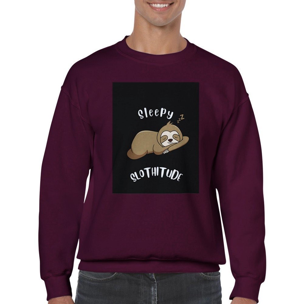 Sleepy Slothitude Crew Neck Unisex Sweatshirt - BoundlessLoveStore - Maroon - S - Clothing - College Sweatshirt