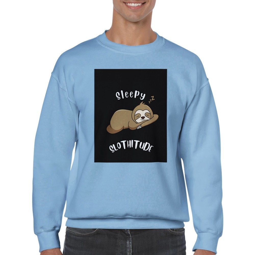 Sleepy Slothitude Crew Neck Unisex Sweatshirt - BoundlessLoveStore - Light Blue - S - Clothing - College Sweatshirt