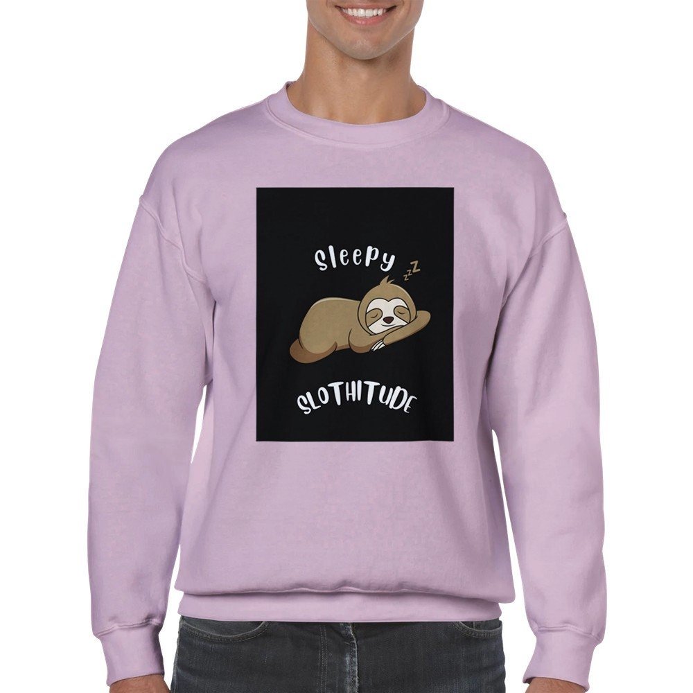 Sleepy Slothitude Crew Neck Unisex Sweatshirt - BoundlessLoveStore - Light Pink - S - Clothing - College Sweatshirt