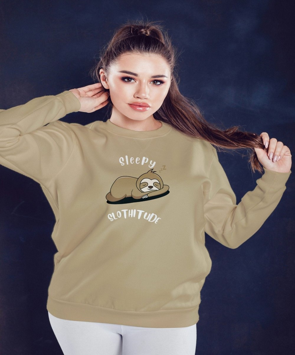 Sleepy Slothitude Unisex Crew Neck Sweatshirt - BoundlessLoveStore - Sand - S - Clothing - College Sweatshirt