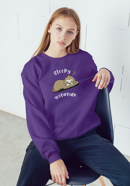 Sleepy Slothitude Unisex Crew Neck Sweatshirt - BoundlessLoveStore - Purple - S - Clothing - College Sweatshirt