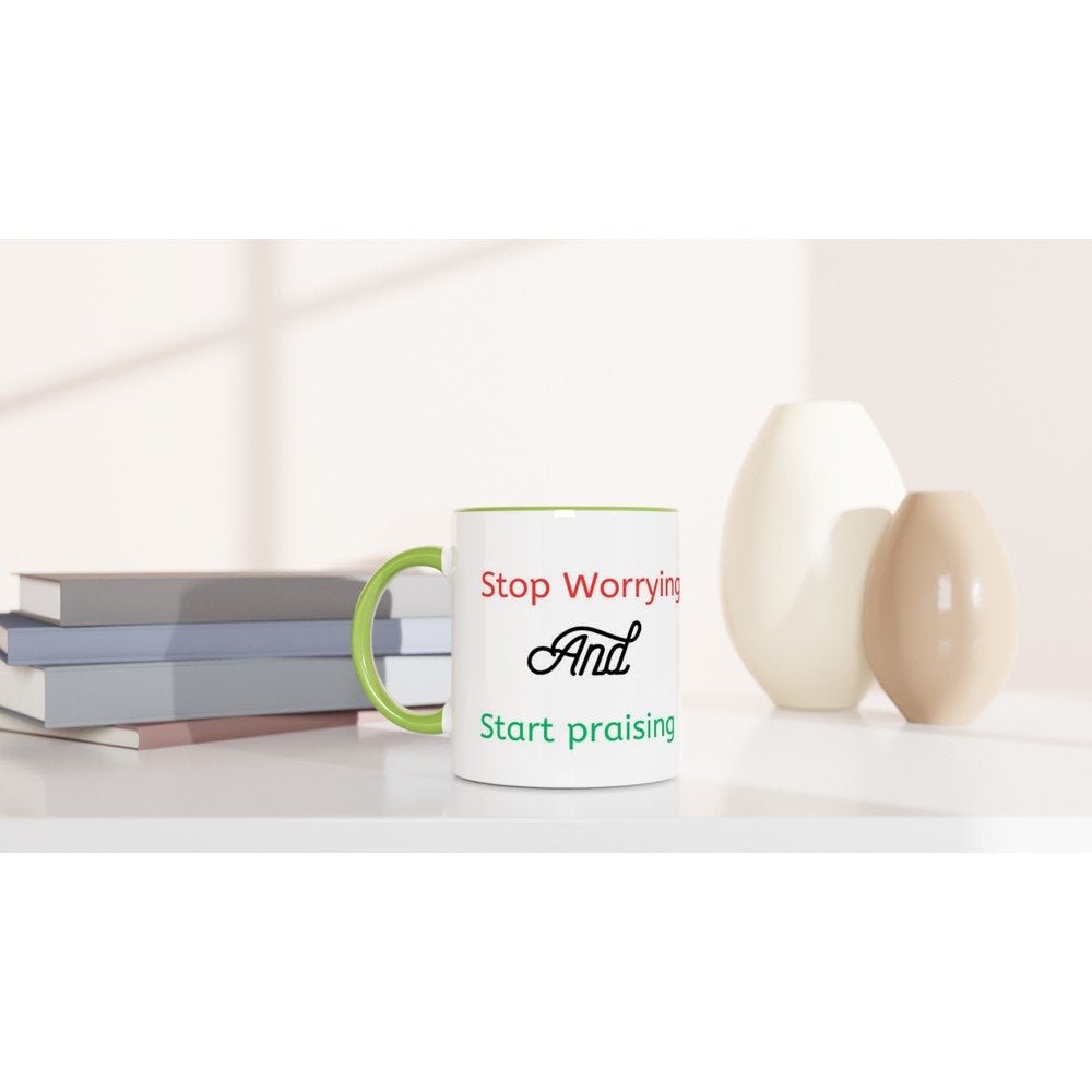 Stop worrying and start praising mug - BoundlessLoveStore - Red - birthday gift friend - Christian mug gift