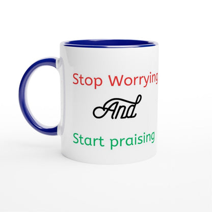 Stop worrying and start praising mug - BoundlessLoveStore - Blue - birthday gift friend - Christian mug gift