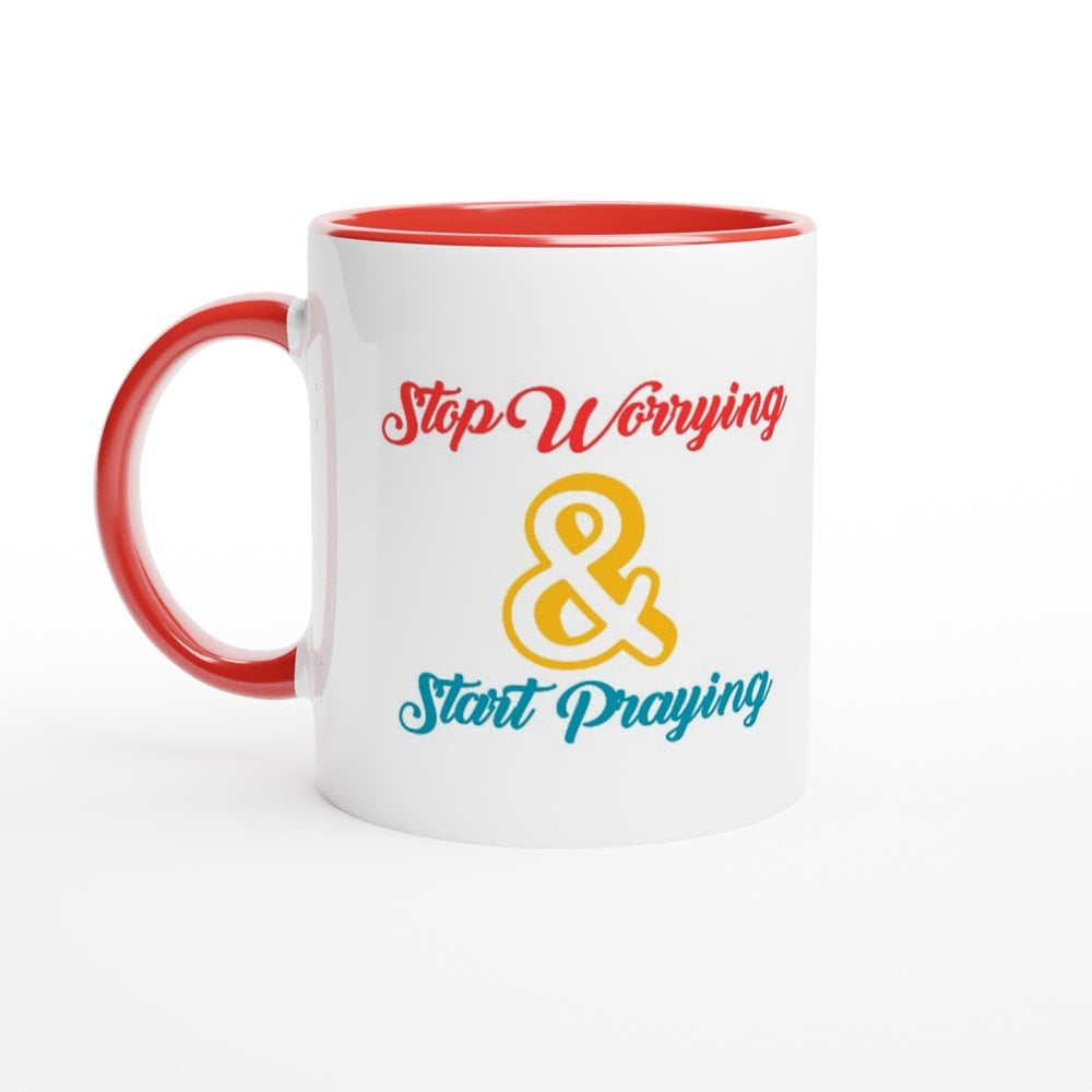 Stop worrying and start praying mug - BoundlessLoveStore - Red - birthday gift friend - Christian mug gift