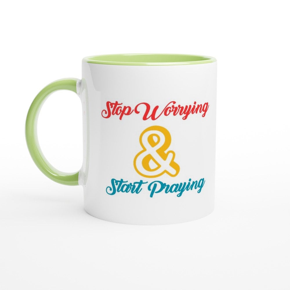 Stop worrying and start praying mug - BoundlessLoveStore - Green - birthday gift friend - Christian mug gift