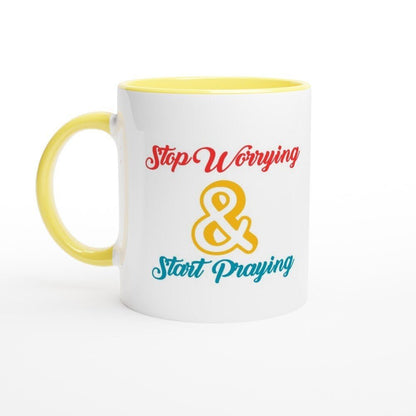 Stop worrying and start praying mug - BoundlessLoveStore - Yellow - birthday gift friend - Christian mug gift