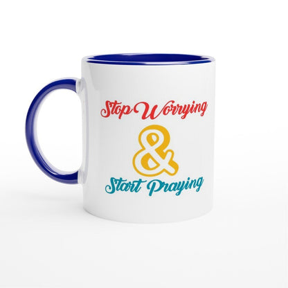 Stop worrying and start praying mug - BoundlessLoveStore - Blue - birthday gift friend - Christian mug gift